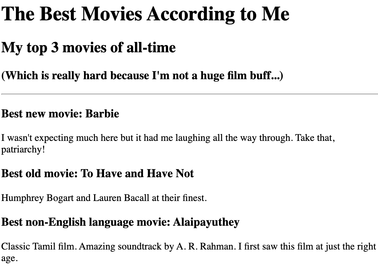 screenshot of my favourite movies project page